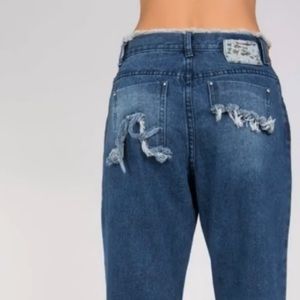 Distressed Ankle length wide leg denim